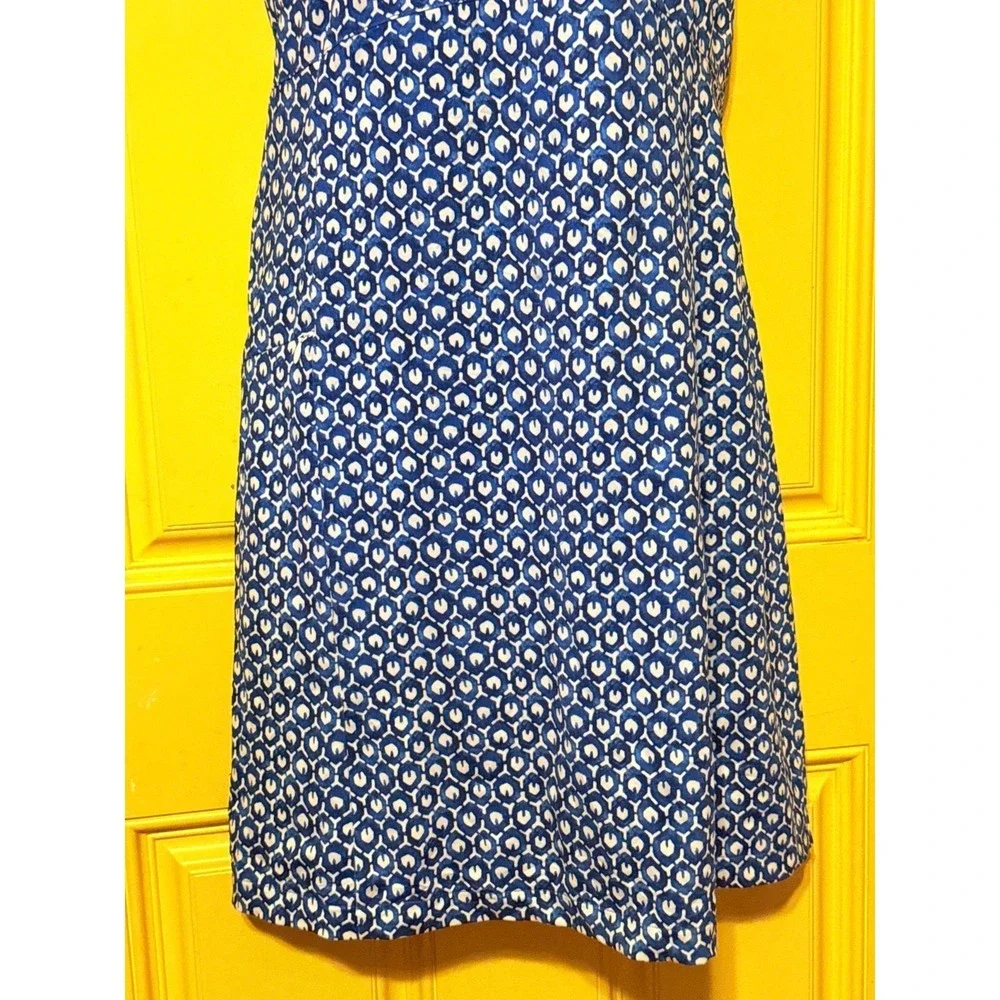 L. L. Bean Blue Geometric Shift Dress Hamptons Coastal Cotton Blend Size Small